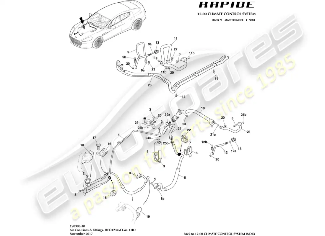 aston martin rapide (2016) air con lines, hfo1234yf, lhd parts diagram