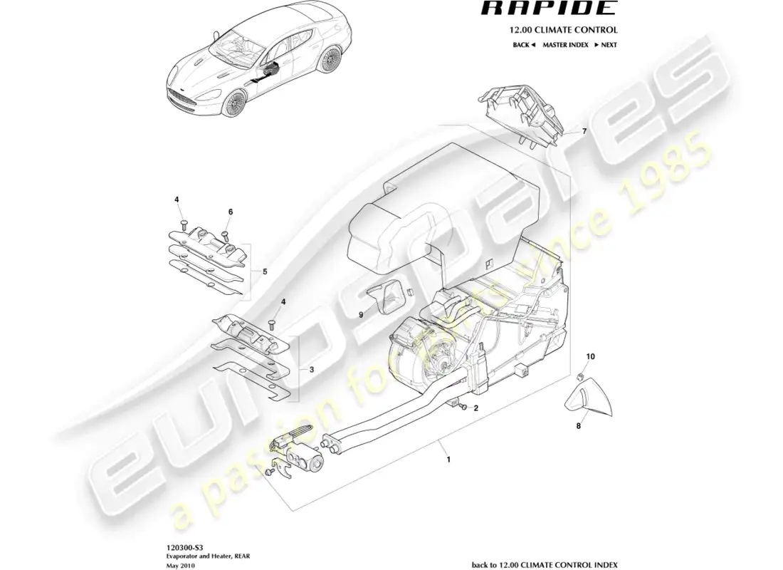 aston martin rapide (2016) hvac unit, rear parts diagram