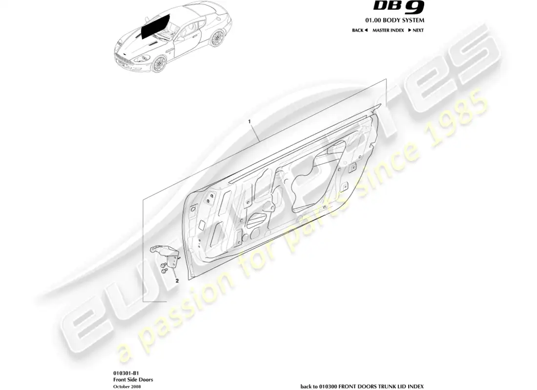 aston martin db9 (2004) front side doors parts diagram