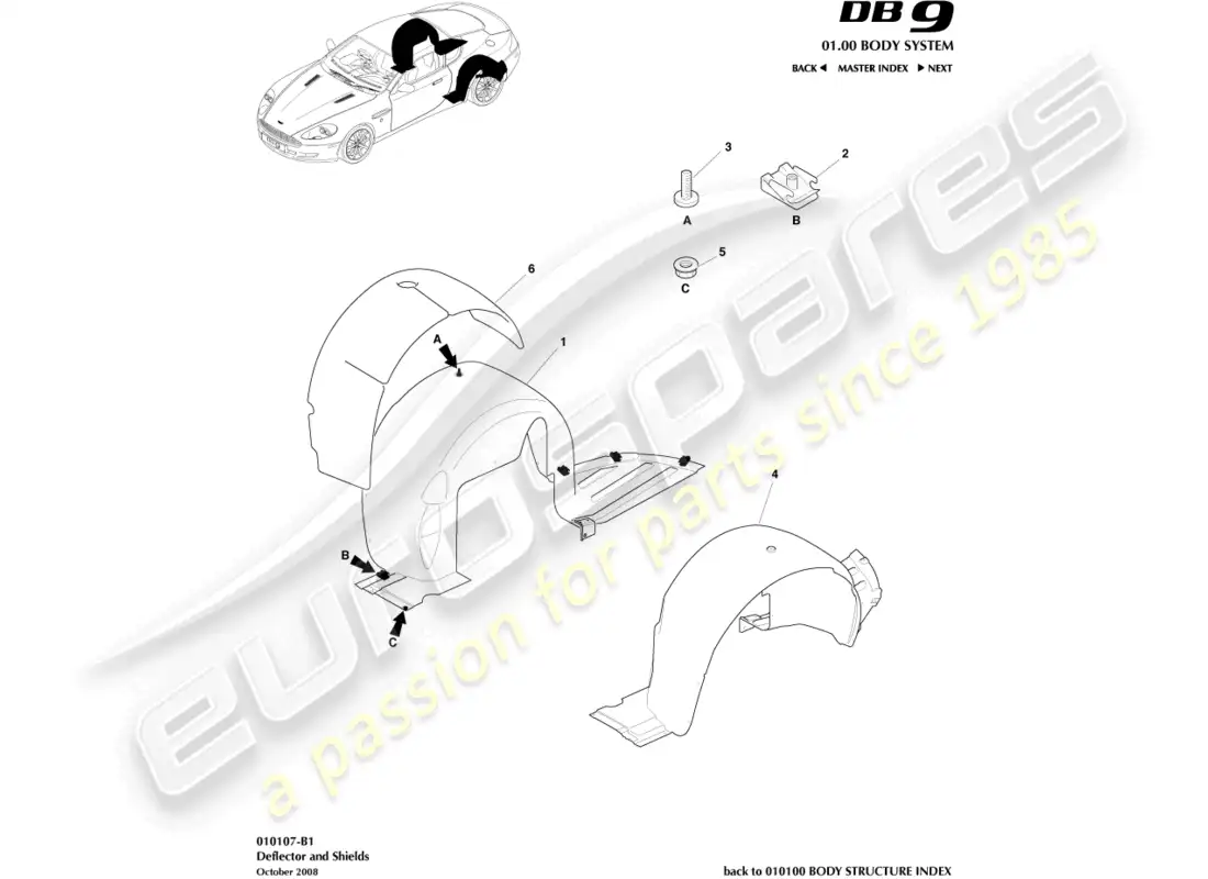 aston martin db9 (2004) rear wheel arches parts diagram