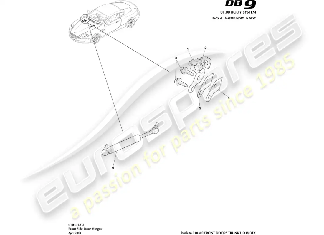 aston martin db9 (2004) door hinges parts diagram