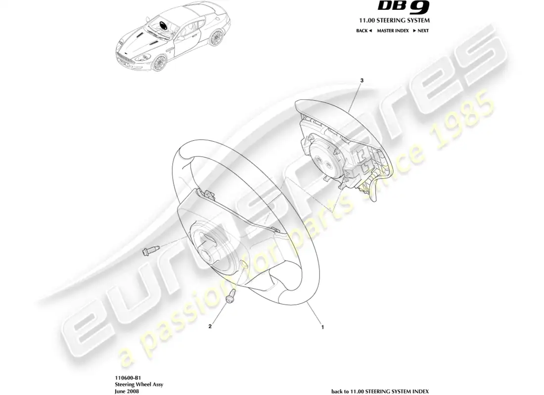aston martin db9 (2004) steering wheel assembly parts diagram