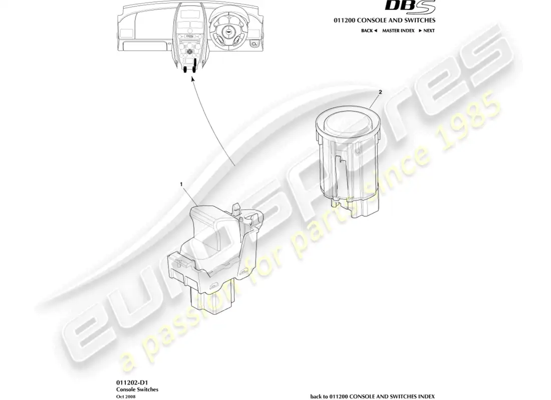 aston martin dbs (2011) console switches parts diagram