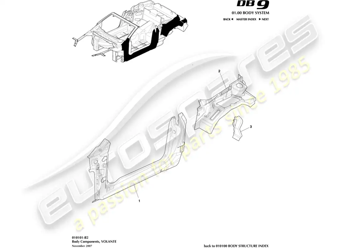 aston martin db9 (2004) body components, colante part diagram