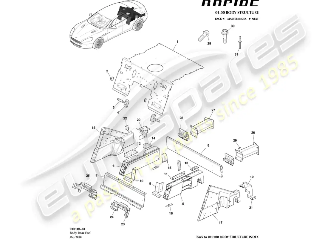 aston martin rapide (2017) body rear end parts diagram