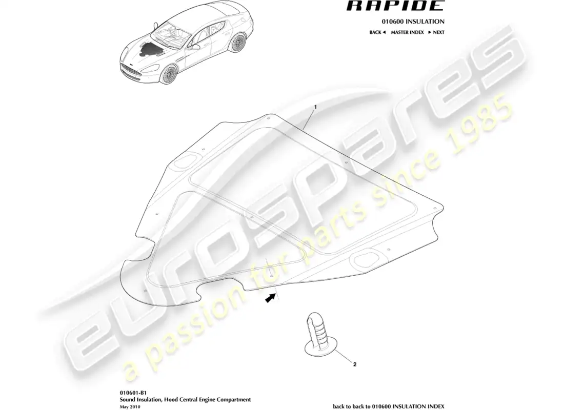 aston martin rapide (2017) engine compartment trim parts diagram