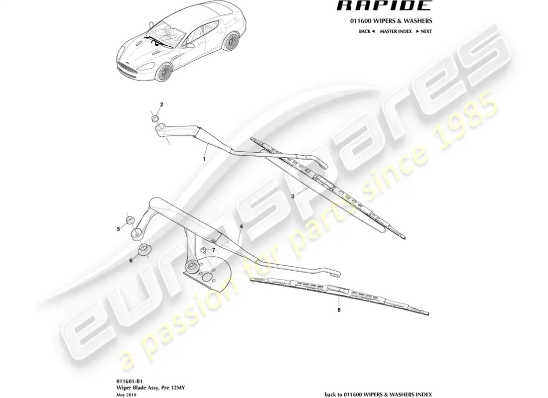 aston martin rapide (2017) wiper blade assembly parts diagram