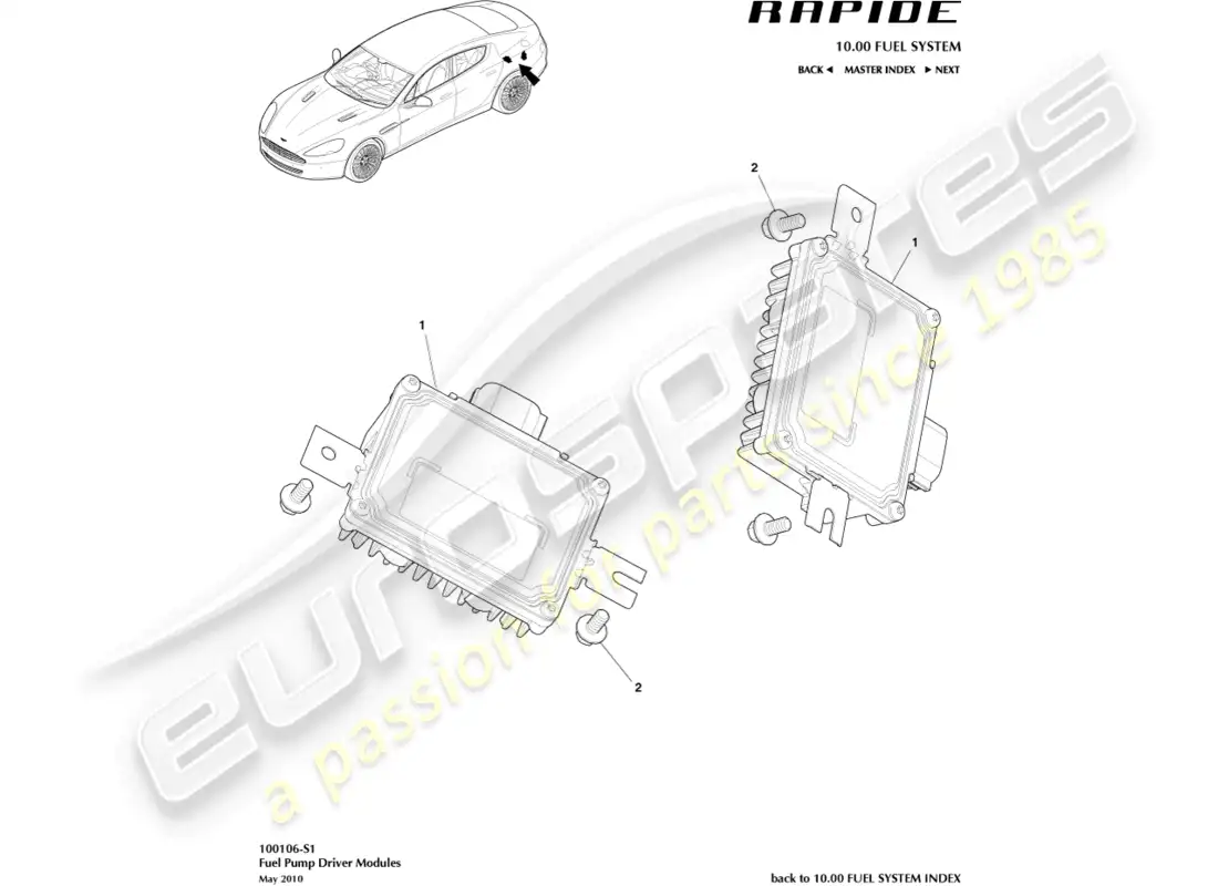 aston martin rapide (2018) fuel pump module parts diagram