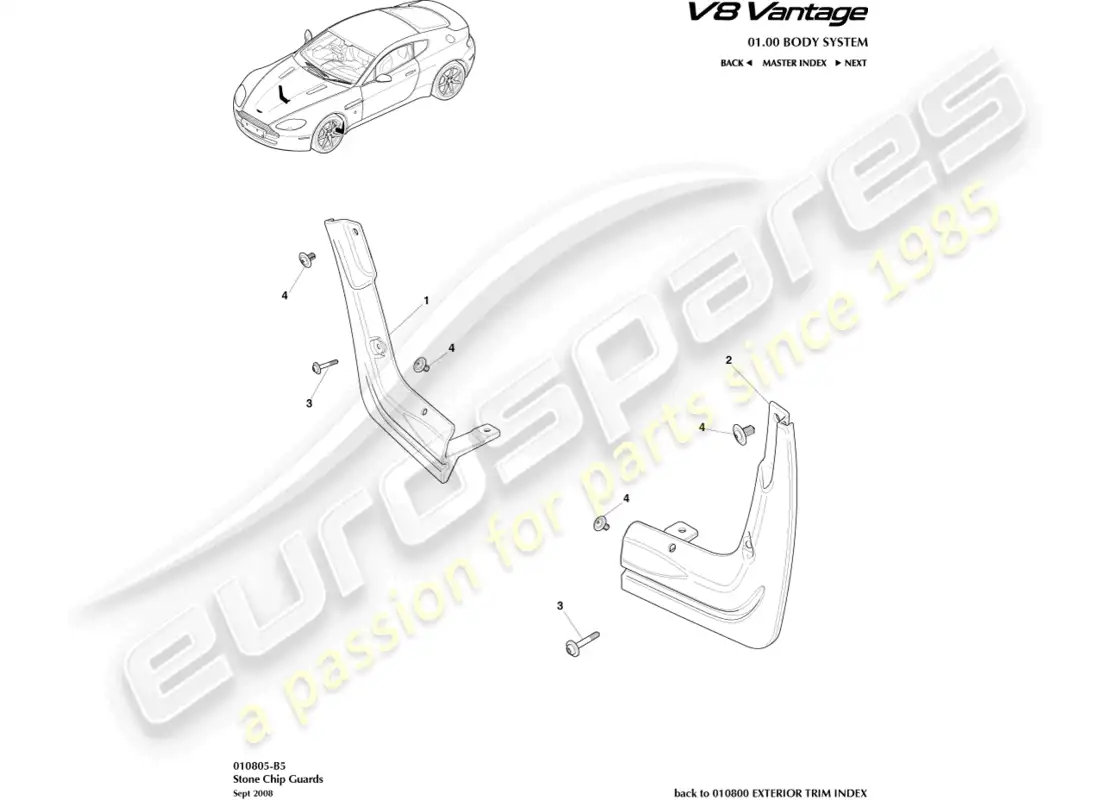 aston martin v8 vantage (2015) stone chip guards part diagram