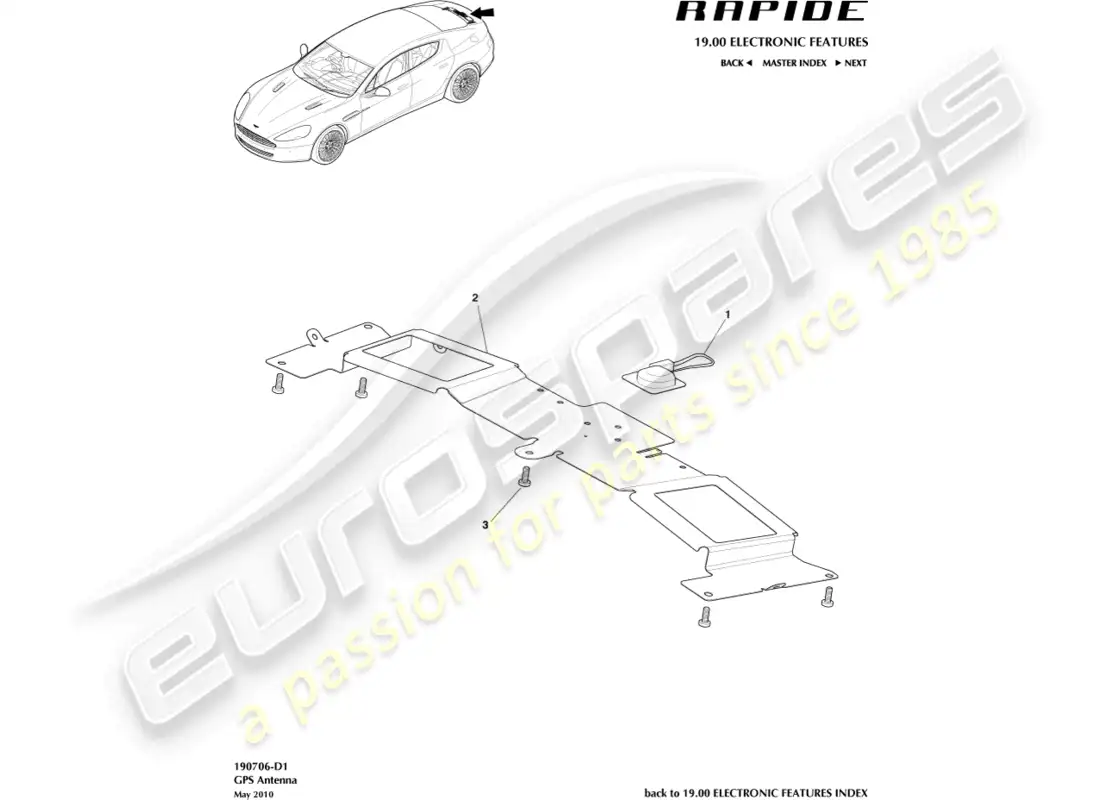 aston martin rapide (2017) gps antenna parts diagram