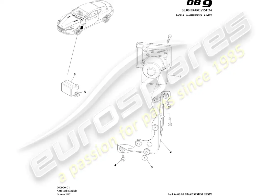 aston martin db9 (2010) anti-lock module parts diagram