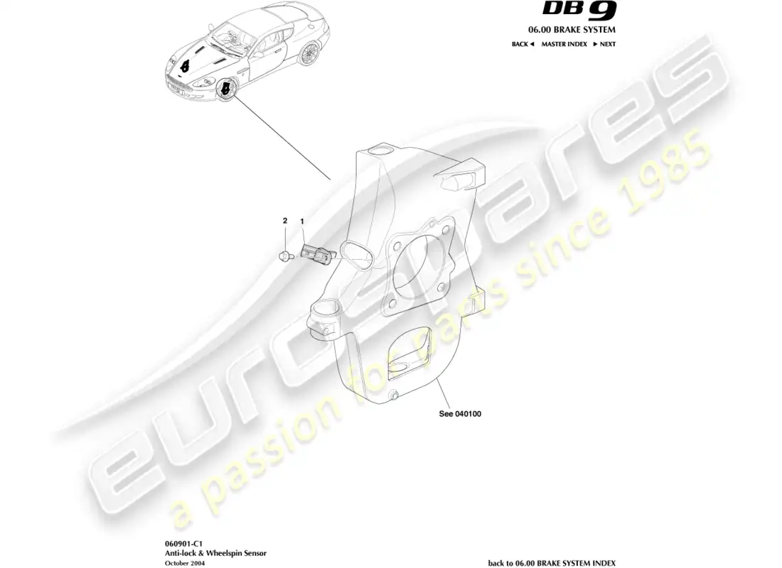 aston martin db9 (2010) anti-lock & wheel spin sensor parts diagram