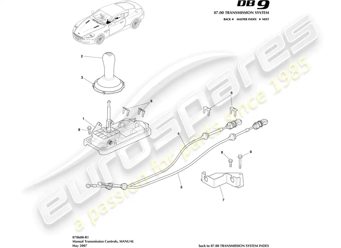 aston martin db9 (2011) gear lever assembly, manual parts diagram
