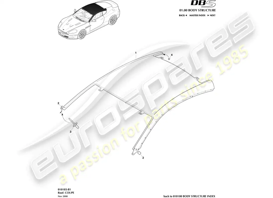 aston martin dbs (2011) roof, coupe parts diagram