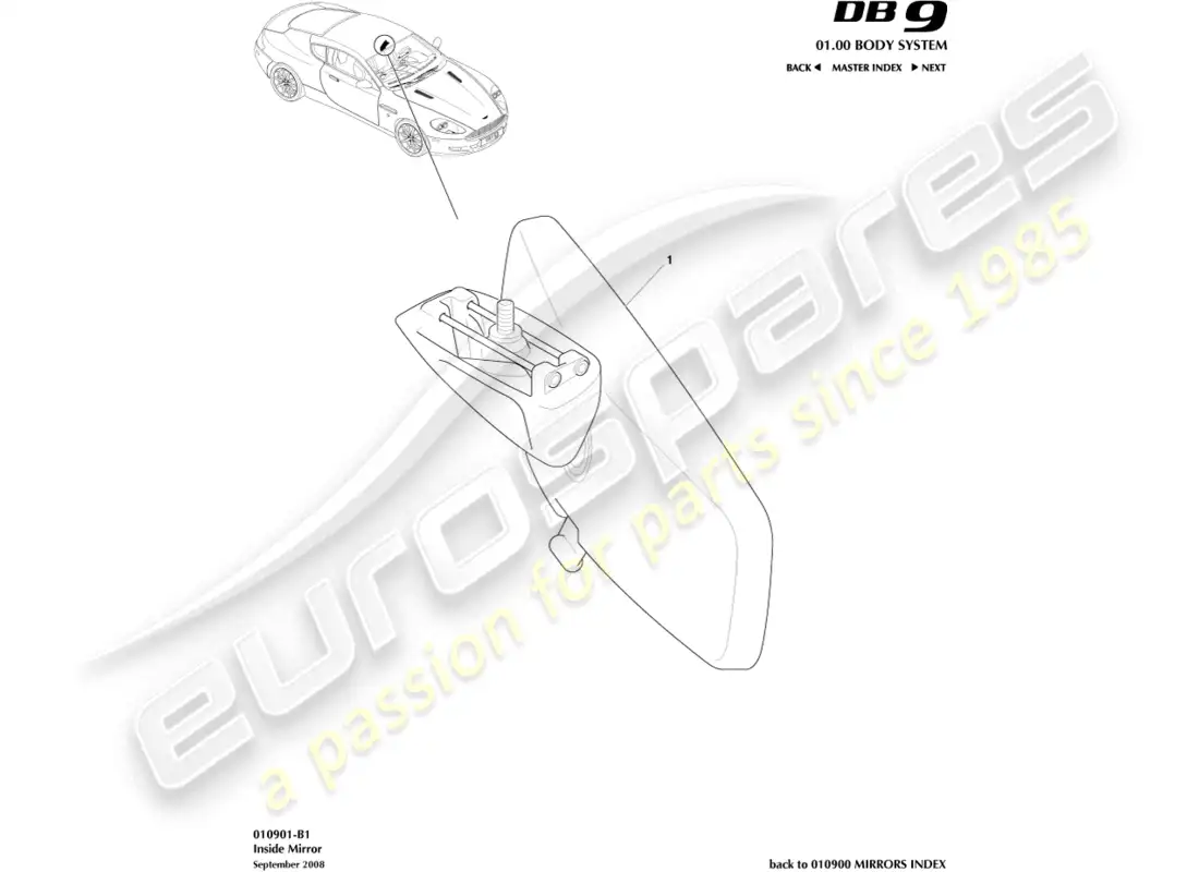 aston martin db9 (2012) interior mirror, coupe parts diagram