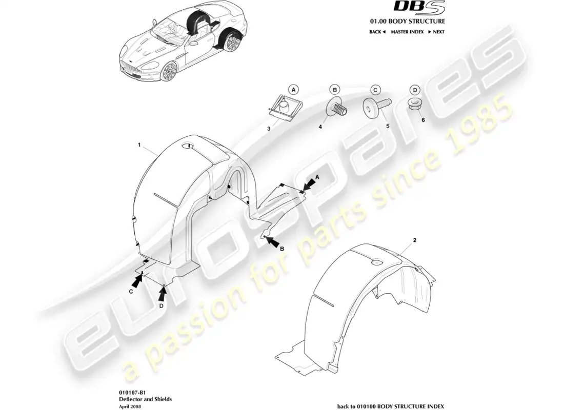 aston martin dbs (2009) rear wheel arches parts diagram