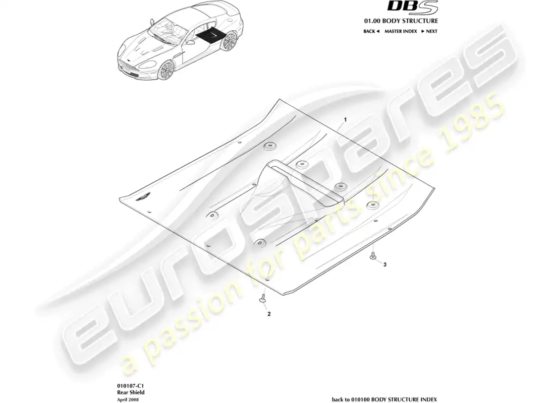 aston martin dbs (2009) rear underbody shields parts diagram