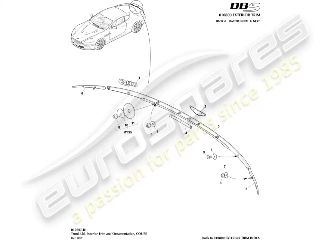 aston martin dbs (2010) trunk lid trim, coupe parts diagram