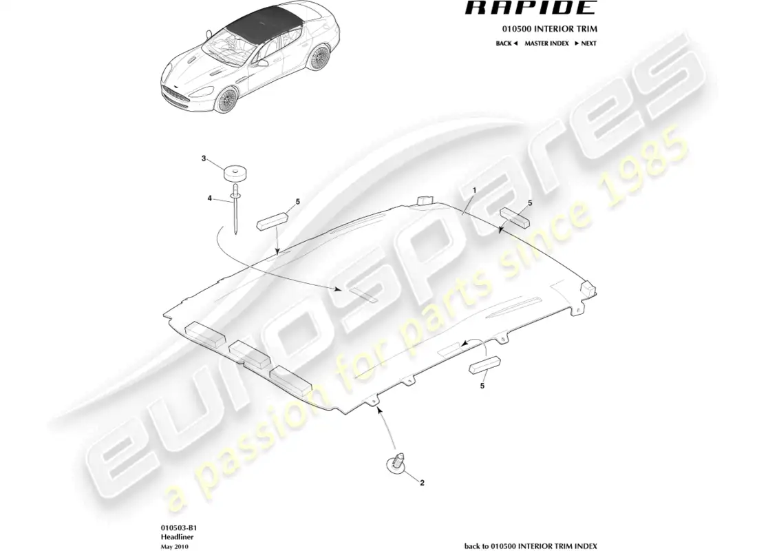 aston martin rapide (2016) headliner assembly parts diagram