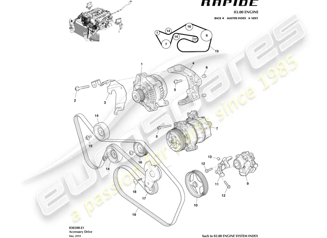 aston martin rapide (2010) accesory drive parts diagram