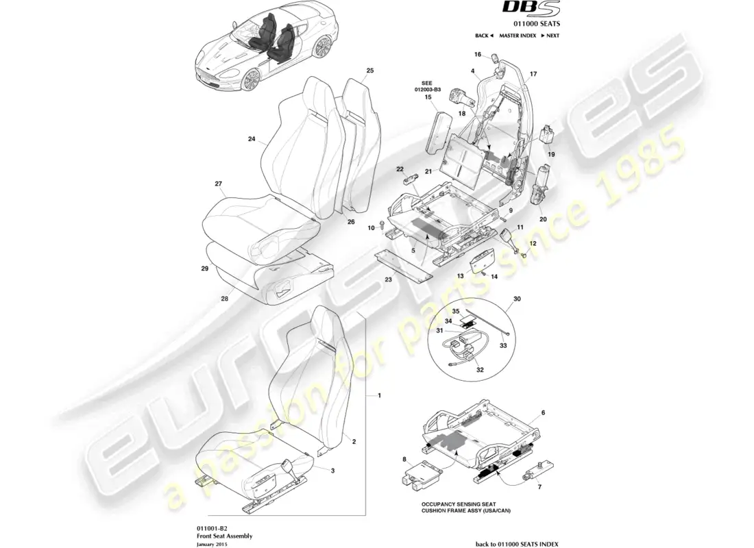 aston martin dbs (2010) front seat parts diagram