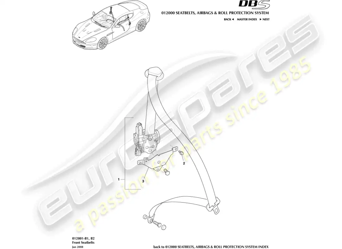 aston martin dbs (2009) front seat belts parts diagram