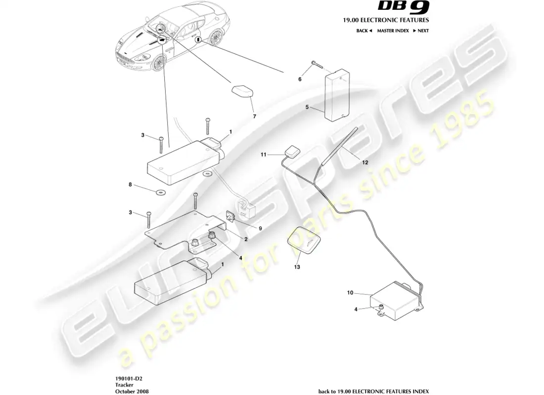 aston martin db9 (2012) tracker parts diagram