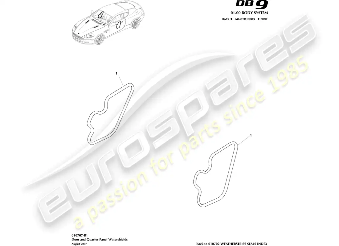 aston martin db9 (2005) watershields parts diagram