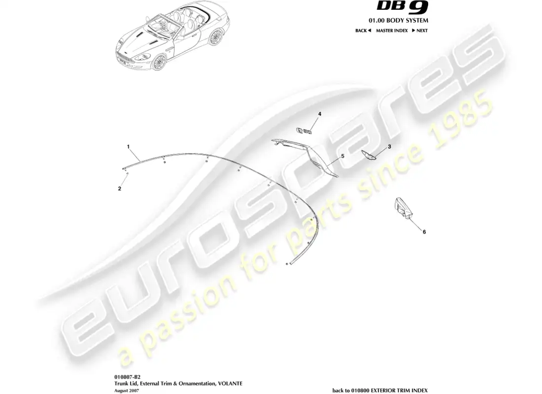 aston martin db9 (2012) trunk lid trim, volante parts diagram