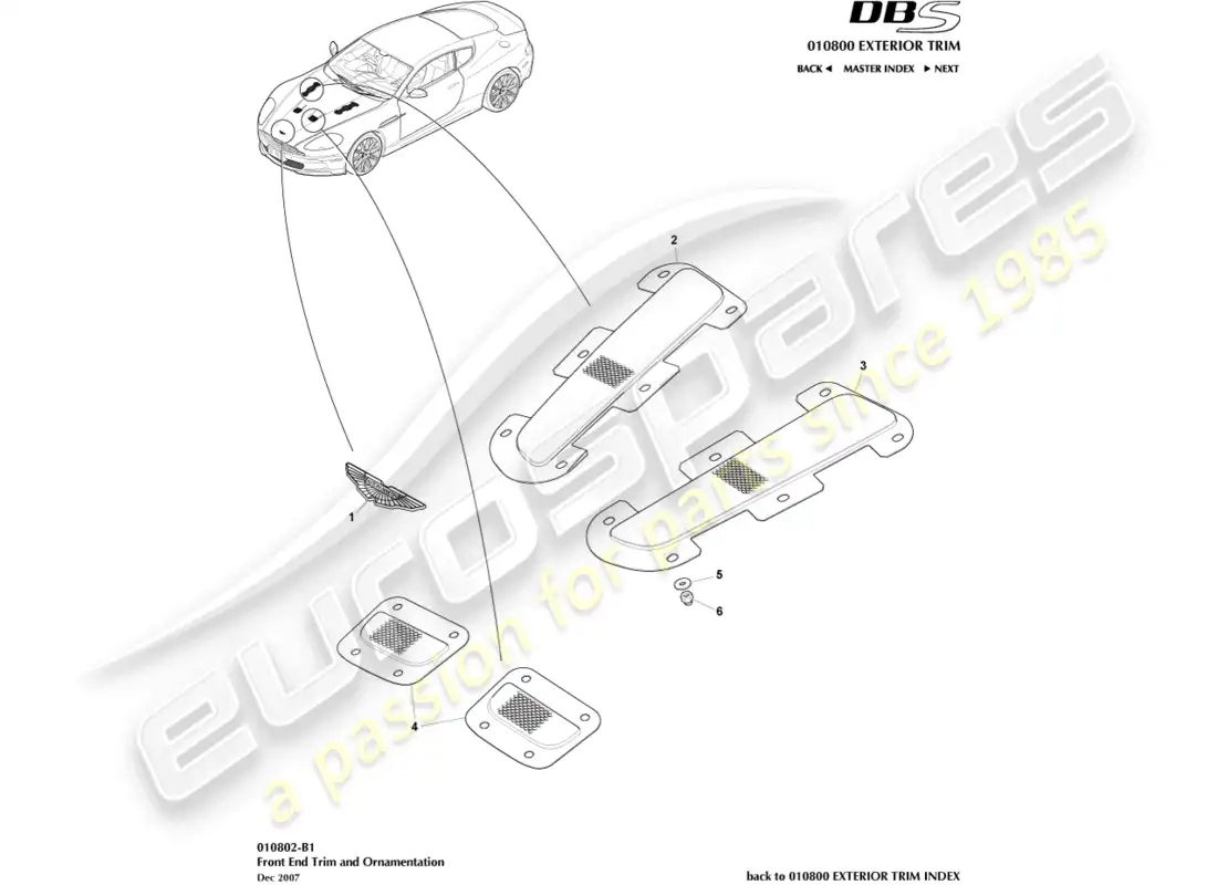aston martin dbs (2008) front end trim parts diagram