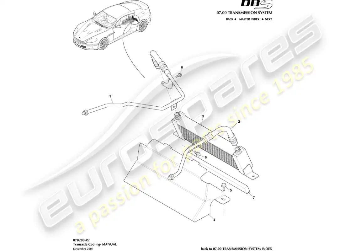 aston martin dbs (2008) transaxle cooling, manual parts diagram