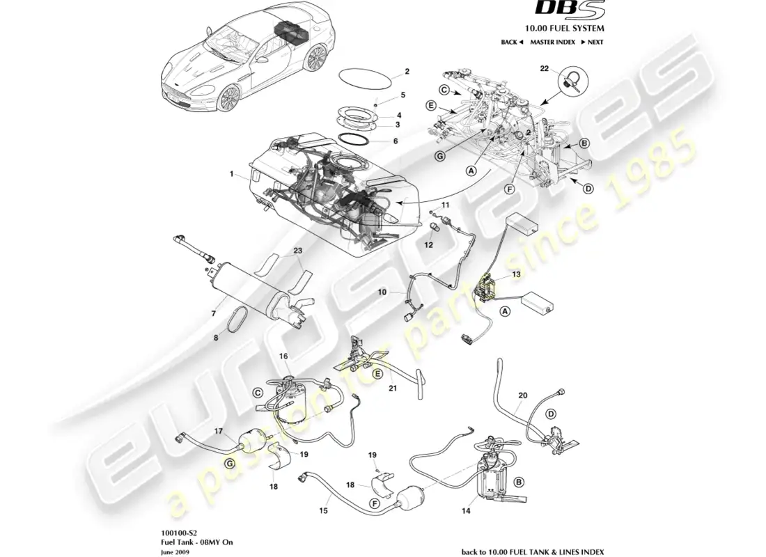 aston martin dbs (2012) fuel tank assy. 08my on parts diagram
