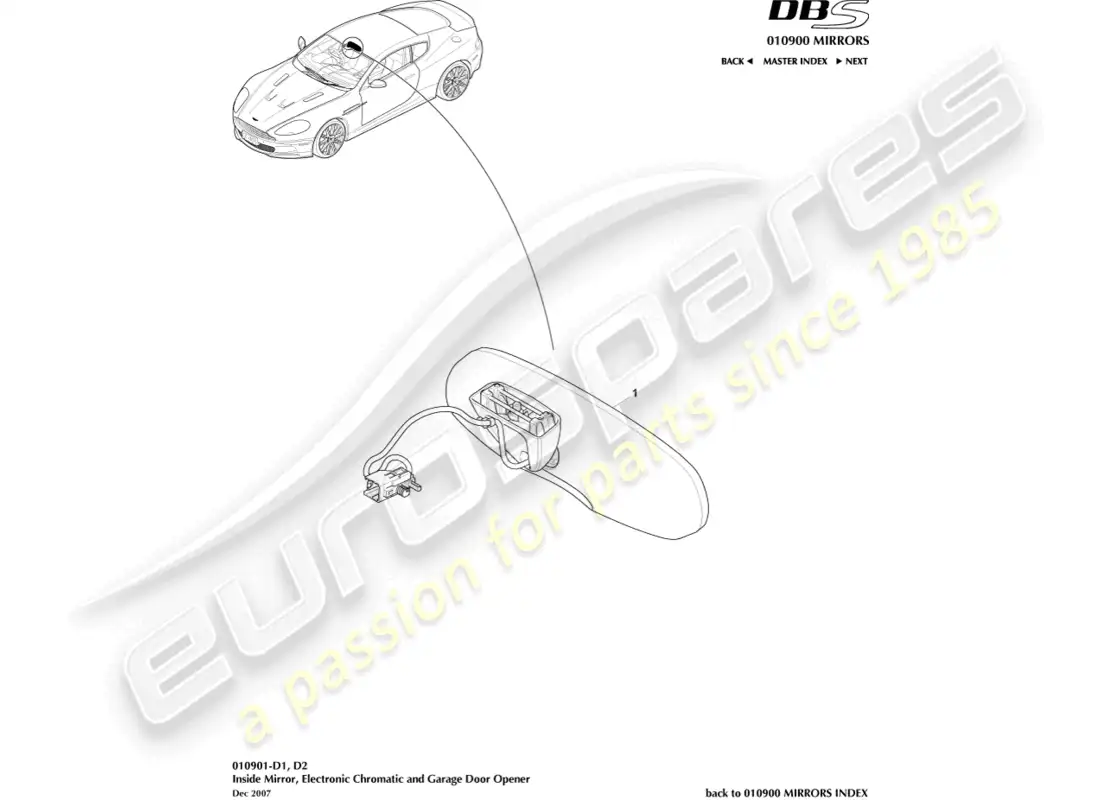 aston martin dbs (2013) interior mirror, chromatic, gdo parts diagram