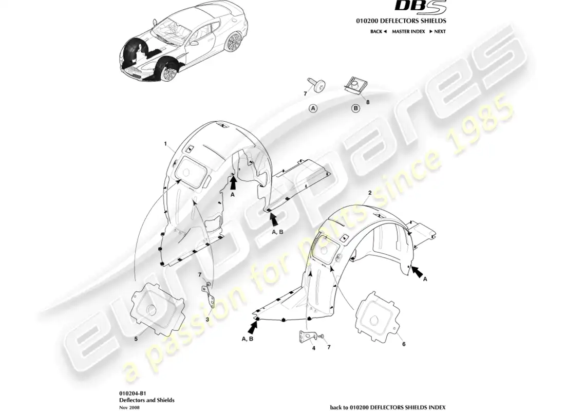 aston martin dbs (2012) front wheel arches parts diagram