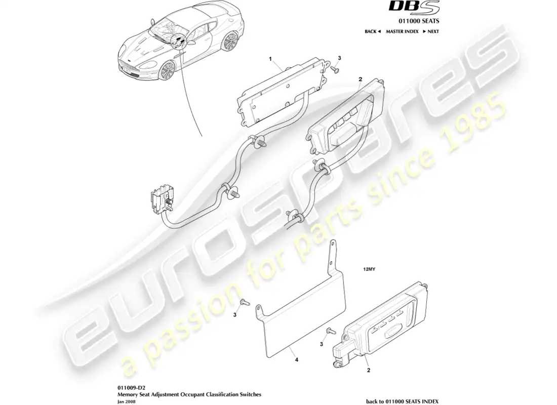 aston martin dbs (2013) front seat adjustment parts diagram