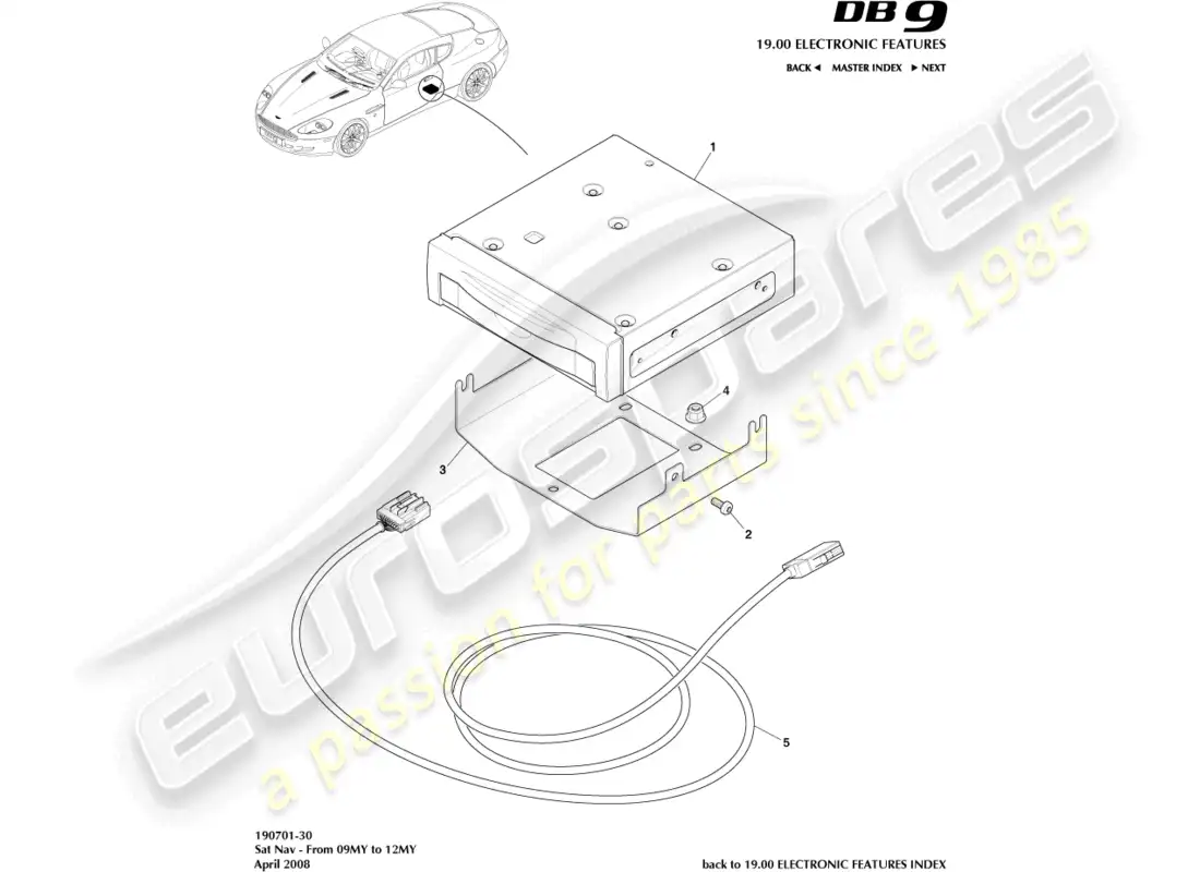 aston martin db9 (2004) sat nav, 09my to 12my part diagram