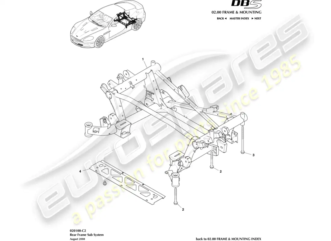 aston martin dbs (2008) rear subframe parts diagram
