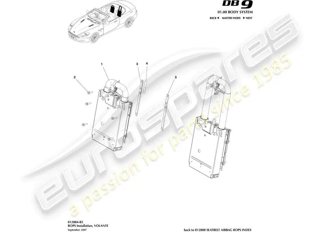 aston martin db9 (2012) rops installation, volante parts diagram
