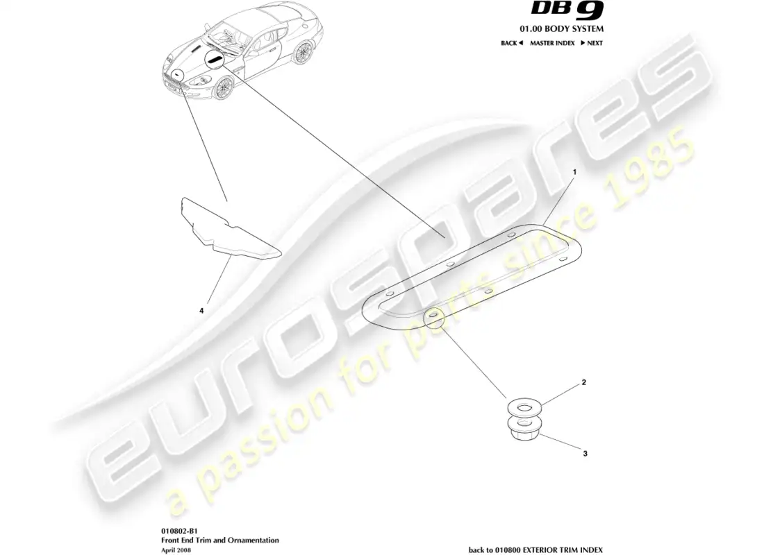 aston martin db9 (2005) front end trim parts diagram