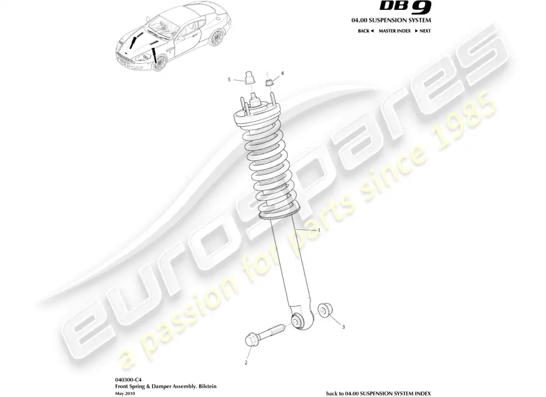 aston martin db9 (2005) front spring & damper, 09my on parts diagram