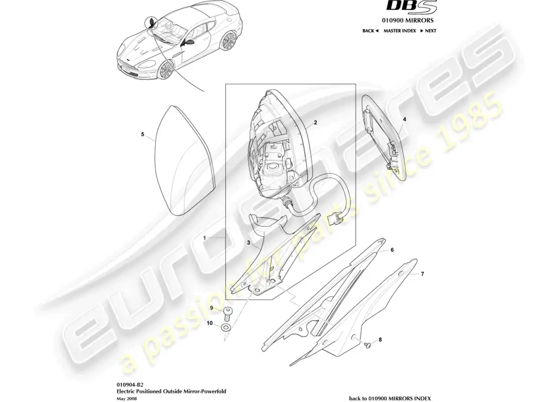 aston martin dbs (2013) exterior rear view mirrors parts diagram