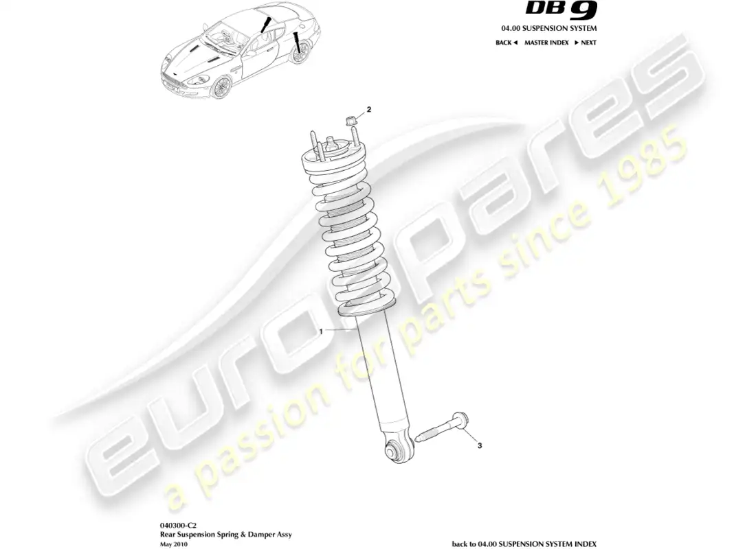 aston martin db9 (2005) rear spring & damper, 09my on parts diagram
