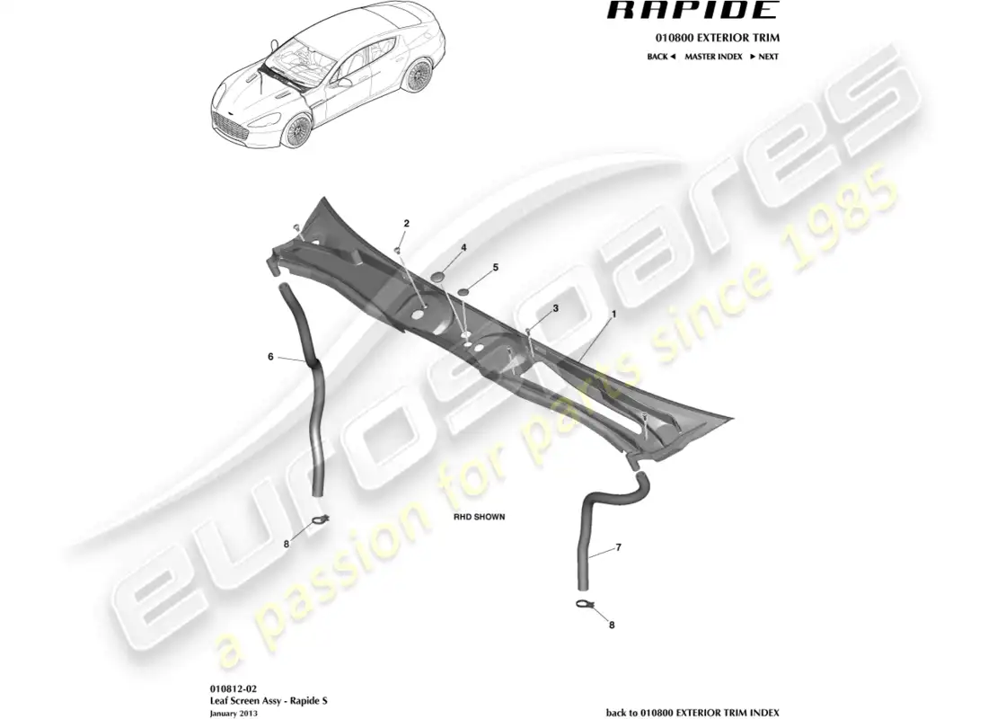 aston martin rapide (2016) leaf screen parts diagram