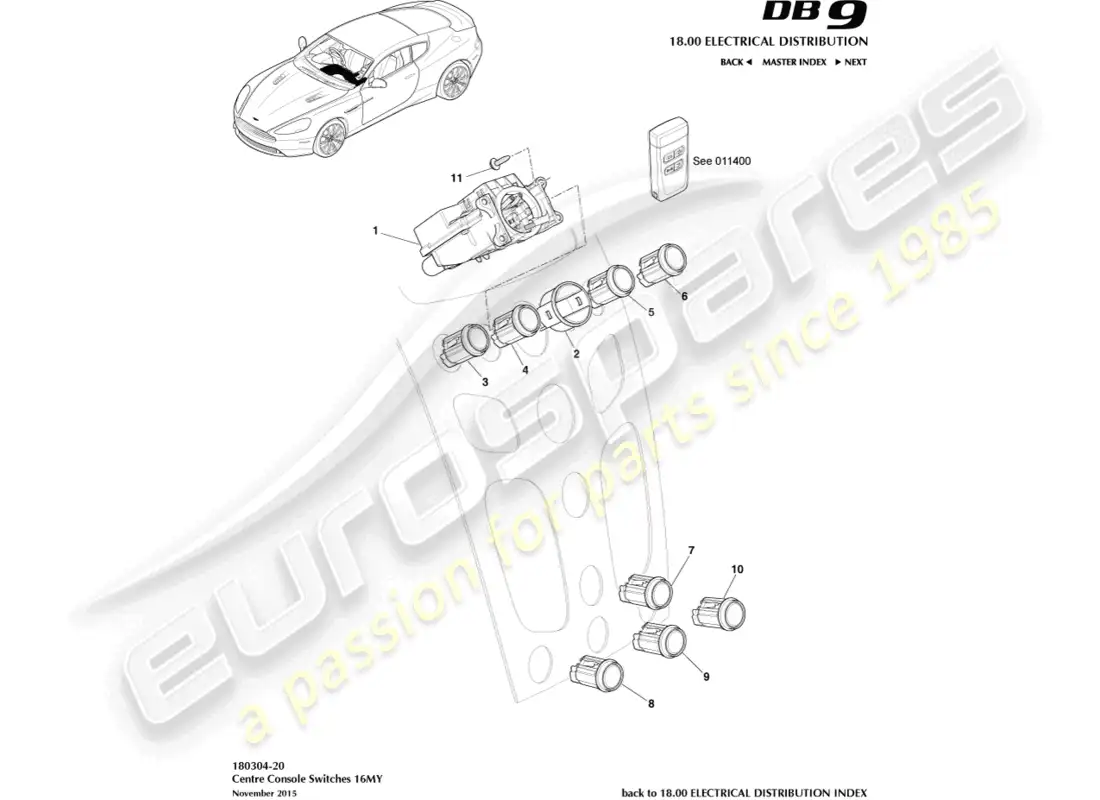 aston martin db9 (2014) centre console switches, 16my on parts diagram
