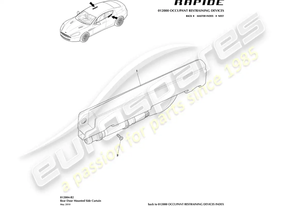 aston martin rapide (2017) rear side curtain airbag parts diagram