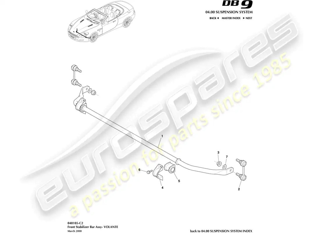 aston martin db9 (2011) front stabiliser bar, volante parts diagram