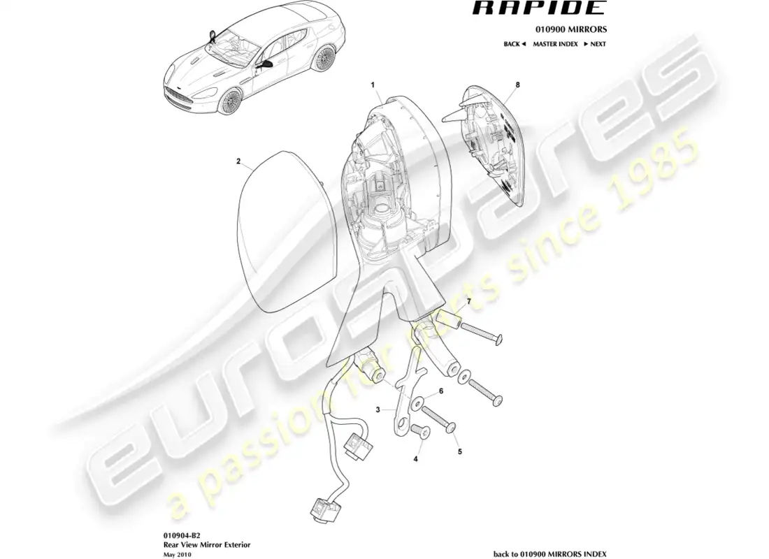 aston martin rapide (2016) exterior rear view mirrors parts diagram
