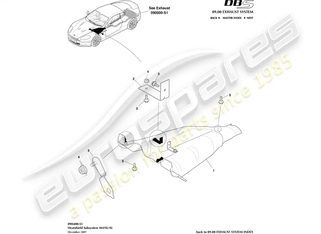 aston martin dbs (2013) heatshield subsystem parts diagram