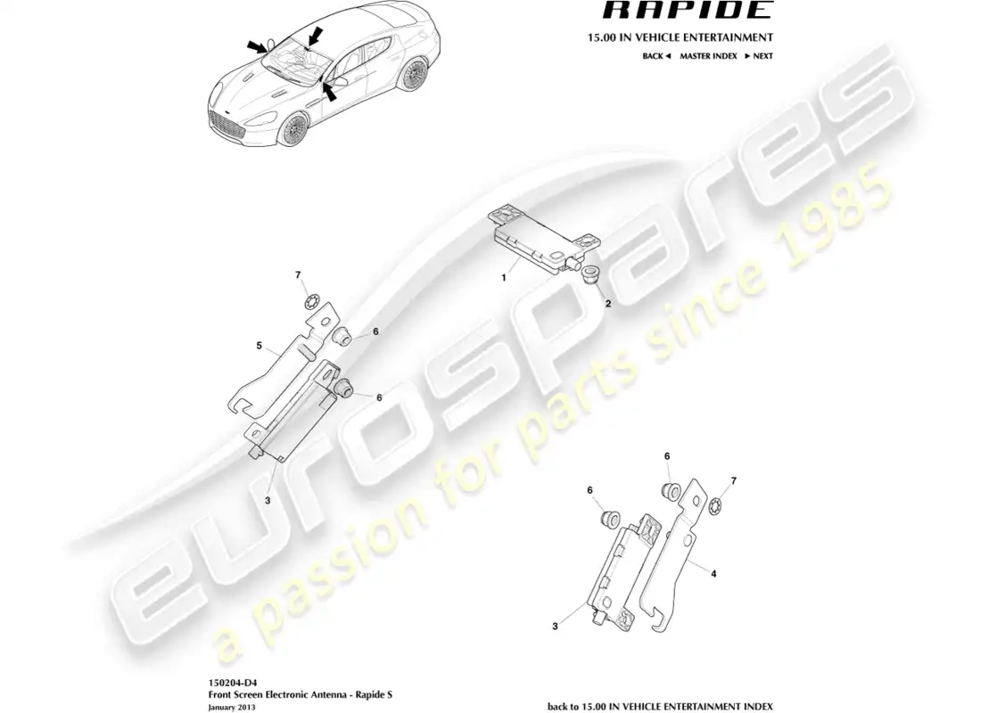 aston martin rapide (2017) electronic antenna, 13my to 14.5my parts diagram