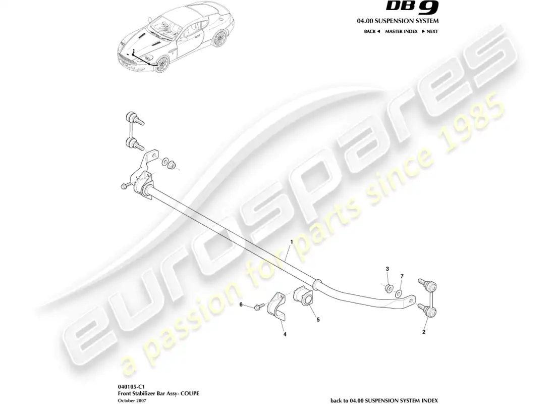 aston martin db9 (2011) front stabiliser bar, coupe parts diagram